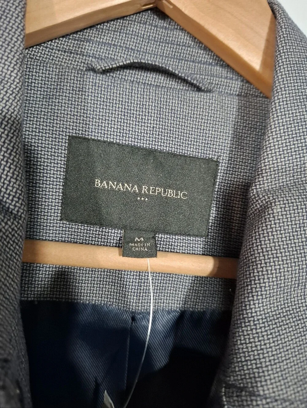Banana Republic Men's Charcoal Gray Micro-Check Trench Coat Long Cotton Sz M
